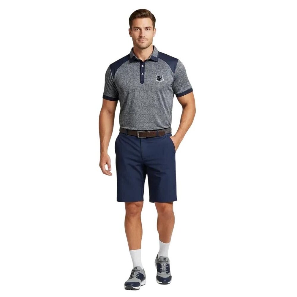 Master Bear Men's Heathered Gray/Navy Blue Golf Wear Polo Shirt Size Large